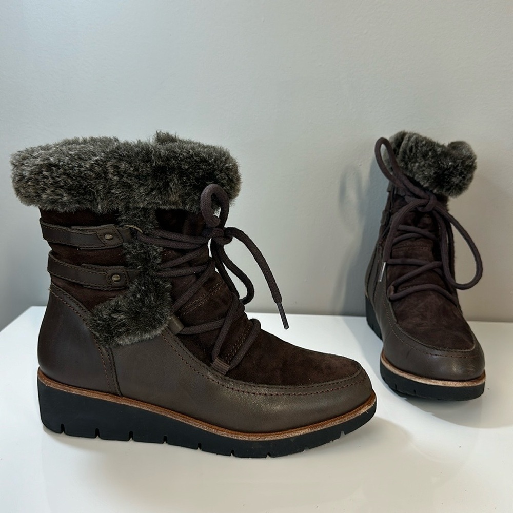 Earth Waterproof Zurich Basel Brown Leather And Faux Fur Boots Size 8
